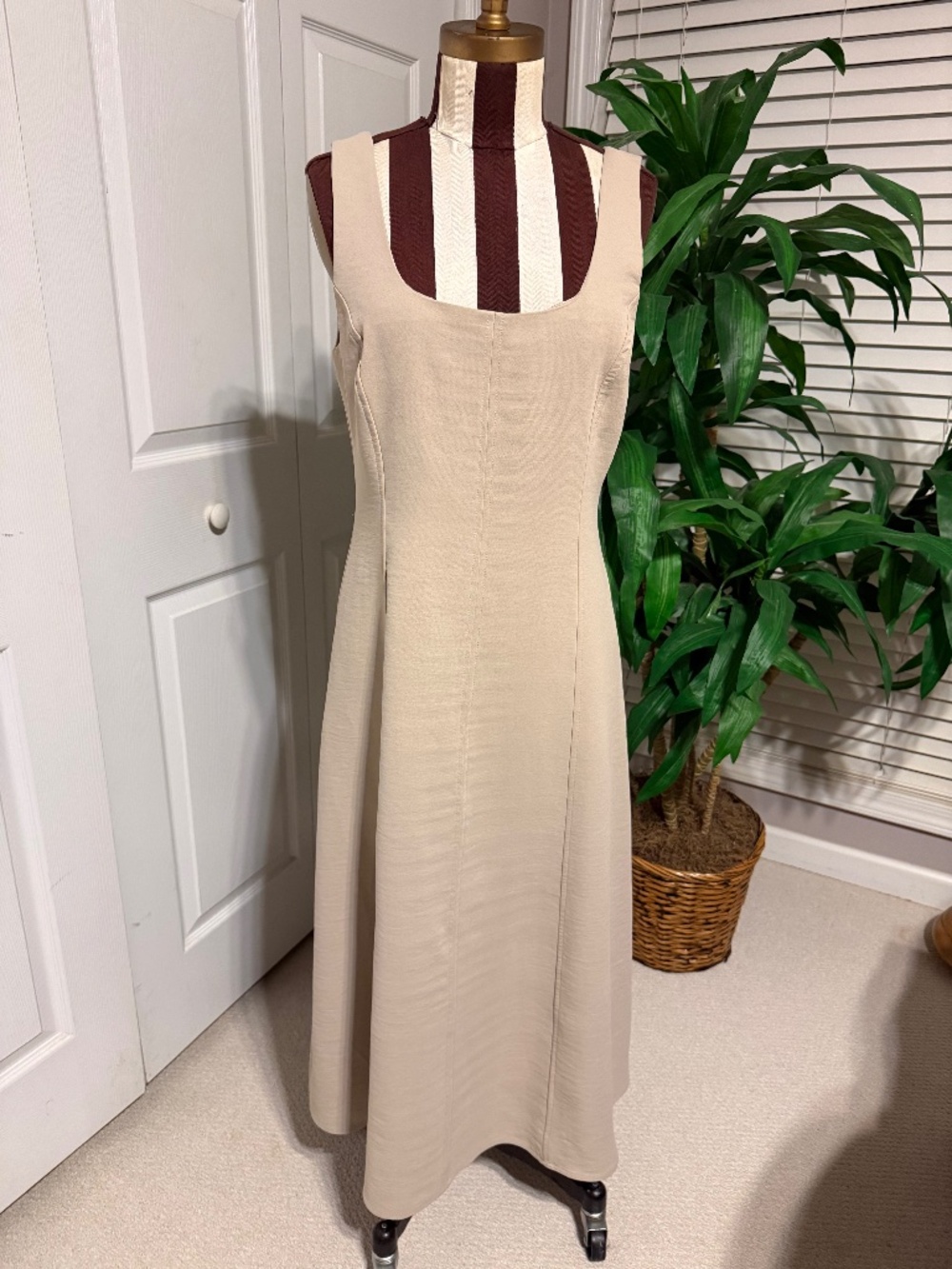 Joie Cream Sleeveless A-Line Square Neck Soft Fit & Flare Midi Dress Women Sz 6